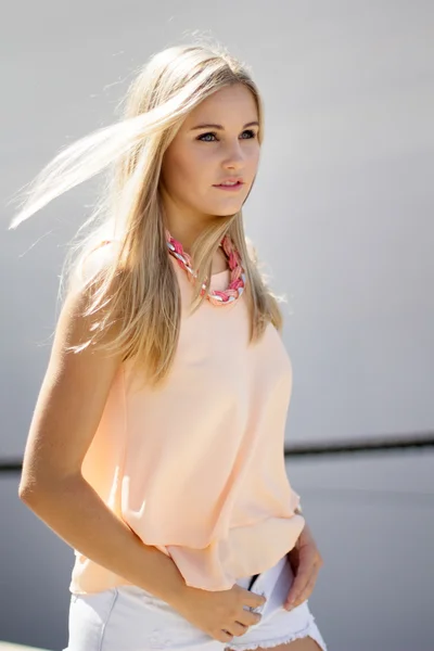 Beautiful Blonde In Smart Casual Summer Clothes Stock Picture