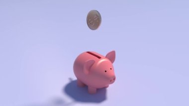 Piggy Bankası 'nın 3D madeni parası, para içeriği için. Finansal başarı kavramı, domuz parası