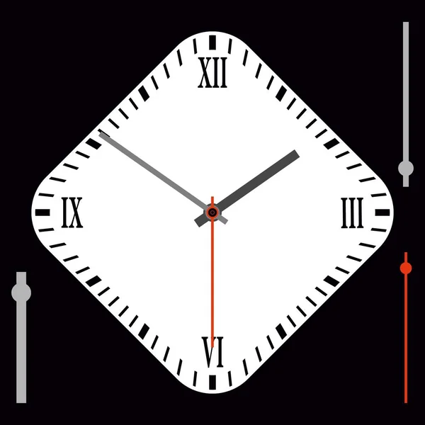 Vector de línea de reloj en forma de diamante blanco vintage con flechas. Clip-art ilustración — Archivo Imágenes Vectoriales