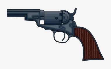 Revolver Pistol vektörü izole edilmiş. Vintage Colt Revolver Çizimi