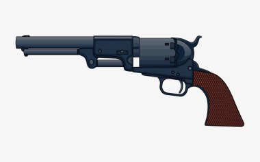 Revolver Pistol vektörü izole edilmiş. Vintage Colt Revolver Çizimi