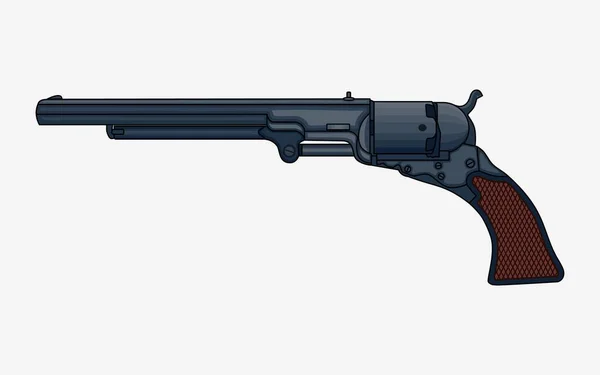 Revolver Pistol vektor izolované ilustrace. Kresba revolveru Vintage Colt — Stockový vektor
