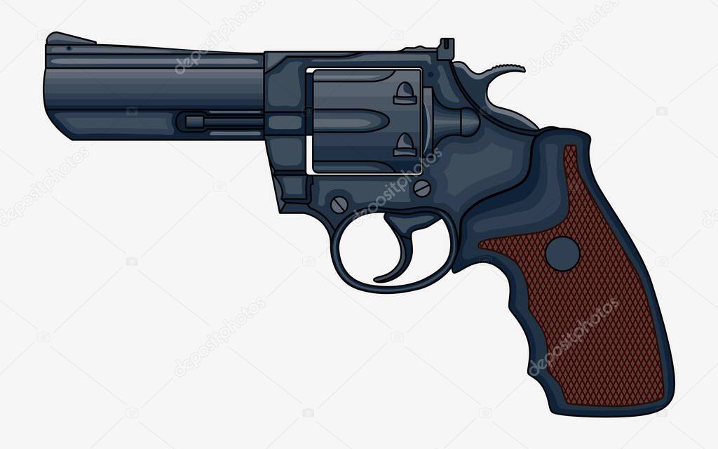 Revolver Pistol vector isolated illustration. Vintage Colt Revolver Drawing