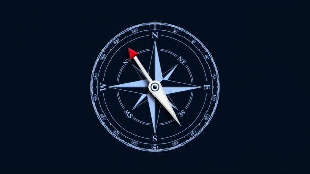 Zbliżenie widok kompasu na głębokim niebieskim tle. Retro czerstwy. Płynna pętla — Wideo stockowe