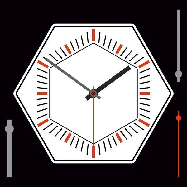 Cadran de montre hexagonale sans numéros. Heure, minute et seconde main. Illustration vectorielle — Image vectorielle
