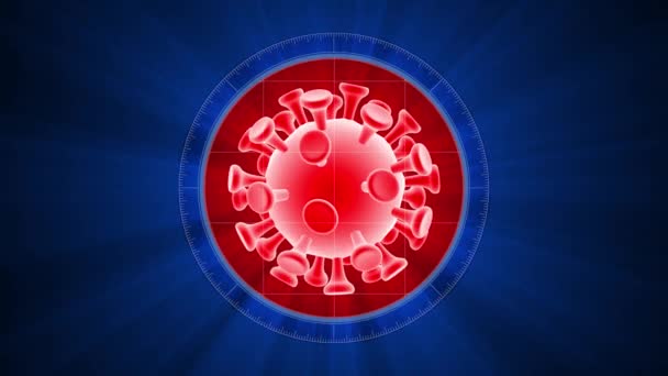 Red coronavirus molecule on a dark blue background. Coronavirus dangerous flu. Loopable animation. — Stock Video