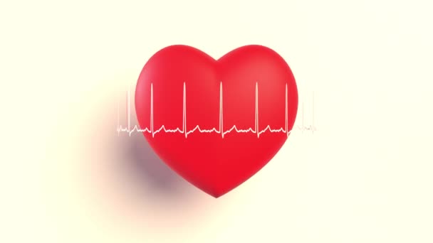 EKG spins around a beating red toy heart on a light background. 3D animation — Video