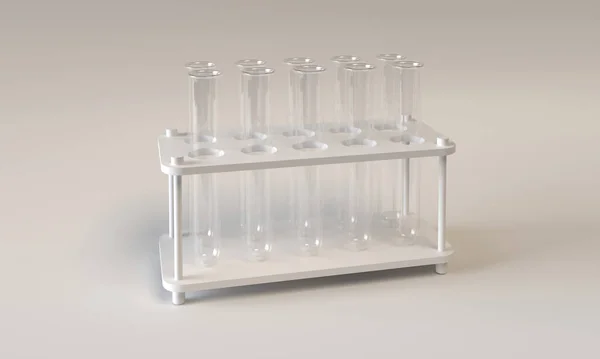 Conteneur avec tubes vides pour analyses médicales, expériences chimiques. Illustration 3d — Photo