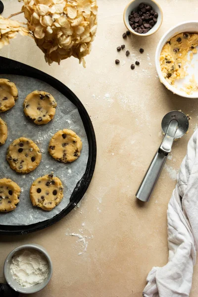 Шоколадне Печиво Чіпсами Продовжується Копією Простору Кулінарний Десерт — стокове фото