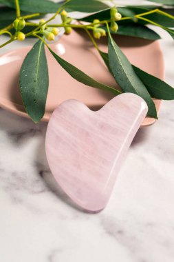 Gül kuvars gua sha, soyut güzellik fotoğrafı 