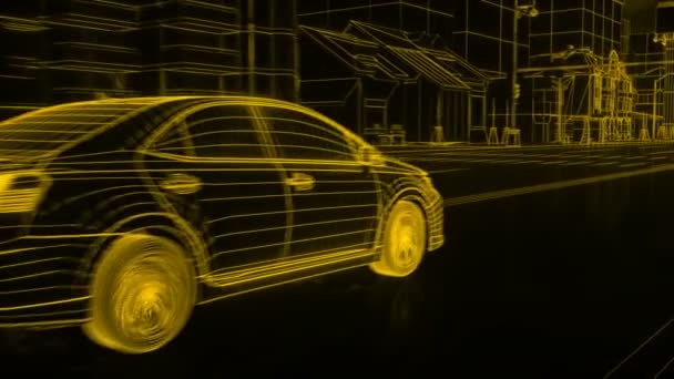 Vista Wireframe do carro da cidade - conceitual — Vídeo de Stock