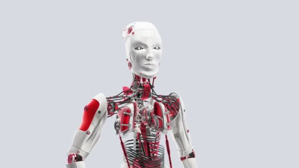 Futuristic humanoid robot awakening. 3D rendering — Stock video