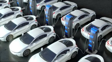 Elektrikli spor arabayı şarj etmek. Elektrikli araçlar için modern şarj istasyonları.