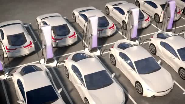 Coches de carga eléctricos. Aparcamiento coches eléctricos. — Vídeos de Stock