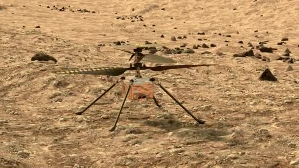 Primo elicottero su Marte che cerca di iniziare il volo. Animazione 4k — Video Stock