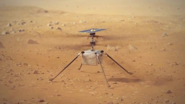 Descolagem de helicópteros genuínos de Marte e observação de superfície. Filmagem 4k — Vídeo de Stock