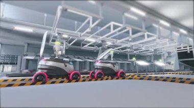 Otomatik dağıtım istasyonu. İnsansız hava araçları emir alır ve müşterilere gider. Ürünlerle çalışan sinirsel teknolojiye sahip robotları otomatik olarak sınıflandırma