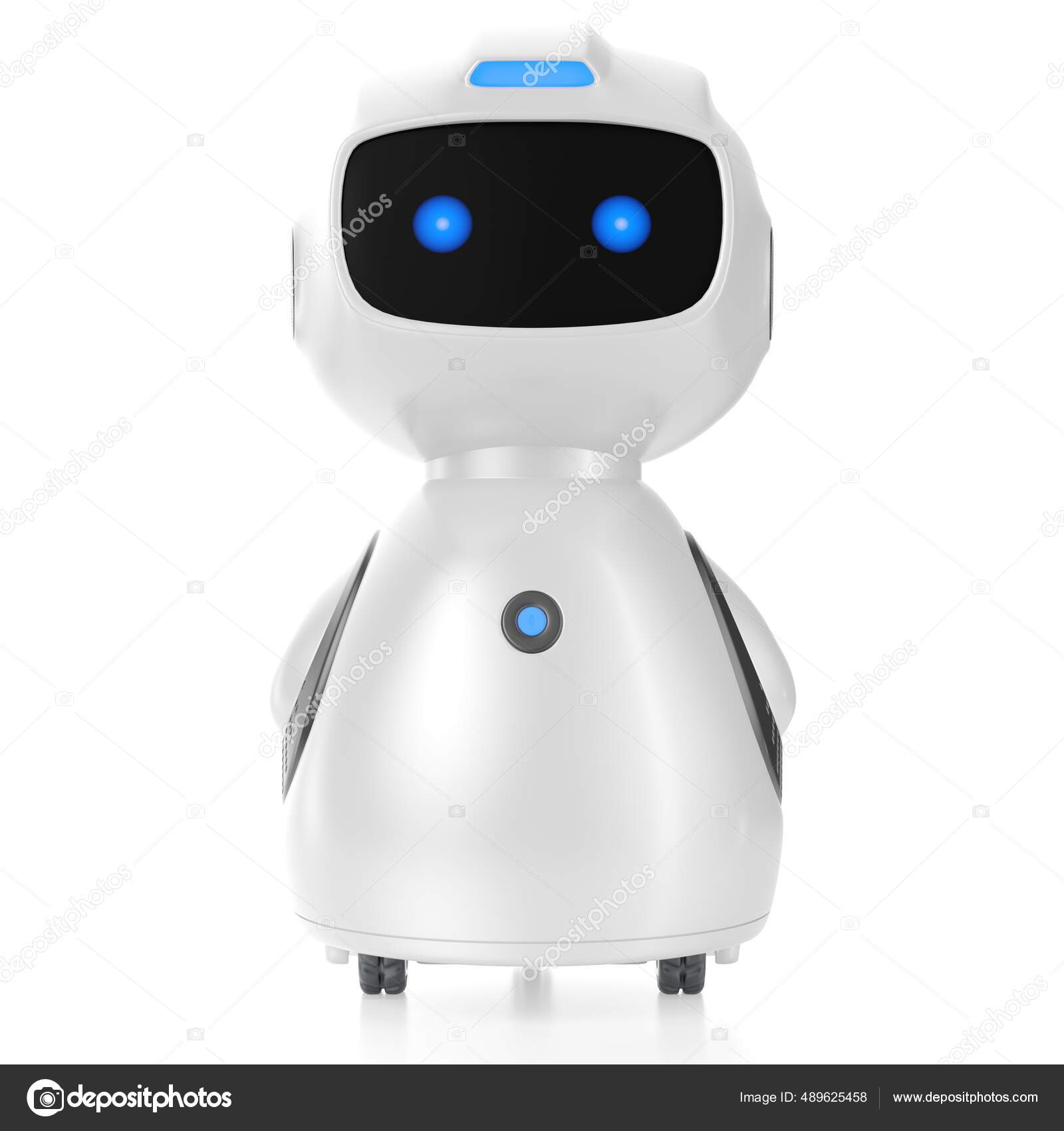 Robot home helper. Smart little robot, on wheels and smart screen. 3d