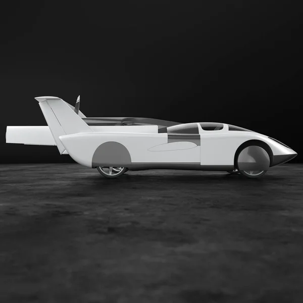Concept of a flying car. Flying car. Studio render. 3D illustration.