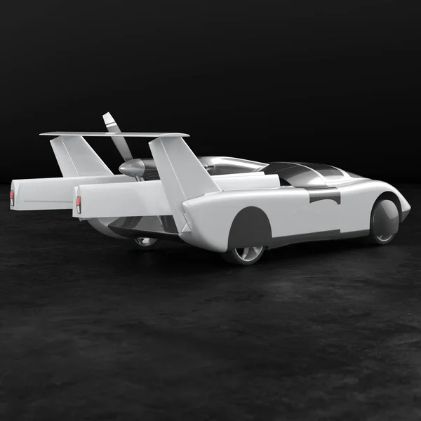 Concept of a flying car. Flying car. Studio render. 3D illustration.