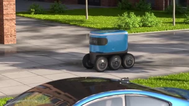 Autonomous delivery robot drives along the street — Wideo stockowe