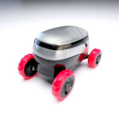 Otomatik Teslimat Robot Servisi. Modern Akıllı Kablosuz Robot bir müşteriye yiyecek ya da yiyecek dağıtıyor. Çevrimiçi Dükkanın Yeni Teknolojik Çok İş Endüstrisi Teslimat Lojistiği. 3d illüstrasyon