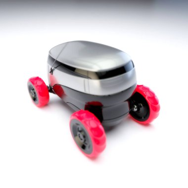 Otomatik Teslimat Robot Servisi. Modern Akıllı Kablosuz Robot bir müşteriye yiyecek ya da yiyecek dağıtıyor. Çevrimiçi Dükkanın Yeni Teknolojik Çok İş Endüstrisi Teslimat Lojistiği. 3d illüstrasyon