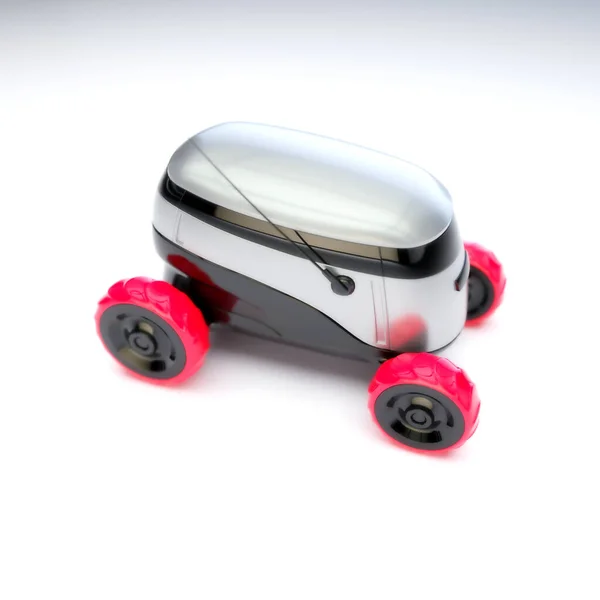 Automated Delivery Robot Service . Modern Smart Wireless Robot Delivers Goods or Food to a Customer. New Technological Iot Business Industry of Delivery Logistic of Online Shop. 3d illustration — 图库照片
