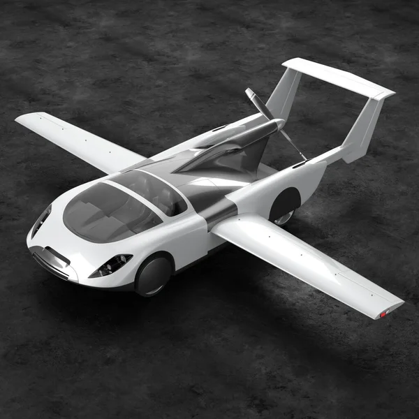 Concepto de un coche volador. Coche volador. Studio render. Ilustración 3D. —  Fotos de Stock