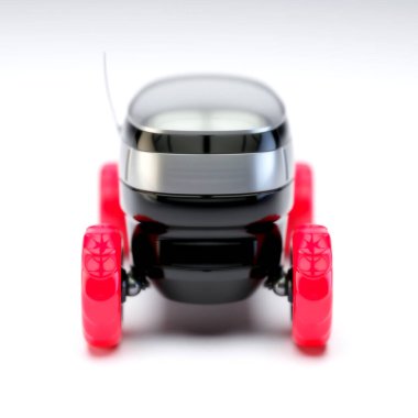 Otomatik Teslimat Robot Servisi. Modern Akıllı Kablosuz Robot bir müşteriye yiyecek ya da yiyecek dağıtıyor. Çevrimiçi Dükkanın Yeni Teknolojik Çok İş Endüstrisi Teslimat Lojistiği. 3d illüstrasyon