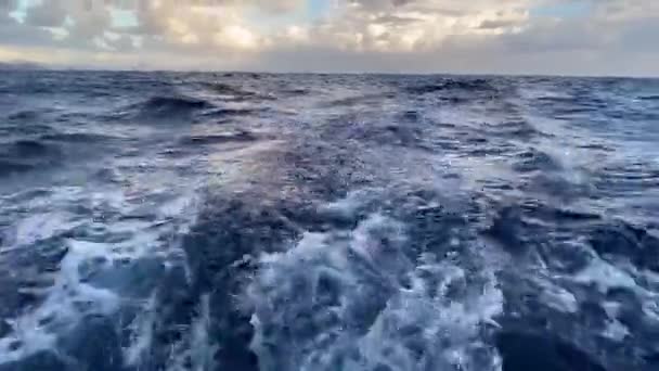 Il sentiero dietro la barca a vela da regata. Corse a vela. Tempo ventoso. — Video Stock