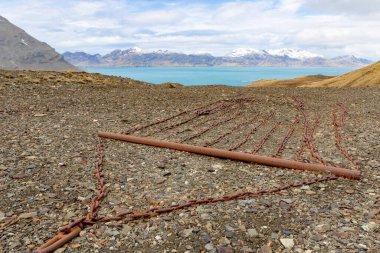 Grytviken 'de terk edilmiş bir balina avlama üssü. Güney Georgia.
