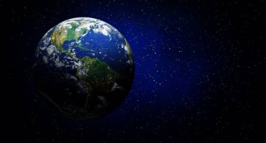 Gece uzayındaki mavi dünya. (NASA tarafından desteklenen bu görüntünün elementleri.)