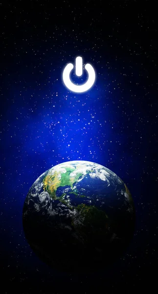地球一小时 生态与环境概念 蓝土在空间与电按钮地球一小时事件 美国航天局提供的这一图像的要素 — 图库照片