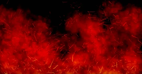 黑色背景下带有红烟的火光或粒子的抽象图像 — 图库照片