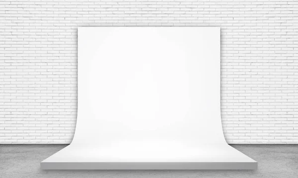 Imagem Abstrata Tela Branca Sala Estúdio Parede Tijolo Branco Grunge — Fotografia de Stock