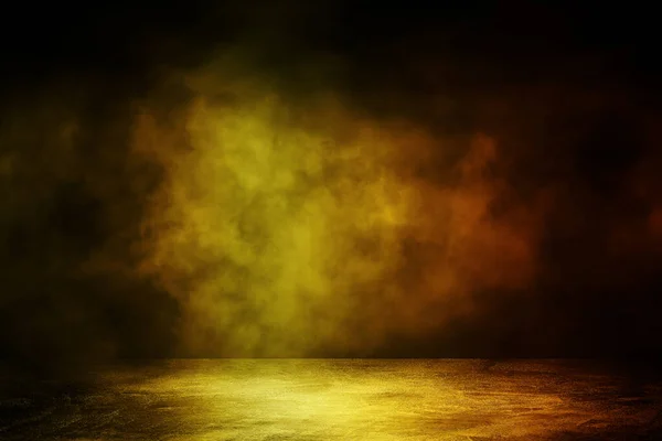 Beton Zemin Grunge Dokusu Arka Planı Sis Sis Altın Işıklandırma — Stok fotoğraf