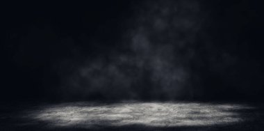 Beton zemin grunge dokusu arkaplanı sis veya sis ve ışıklandırma efektiyle boş boşluk.