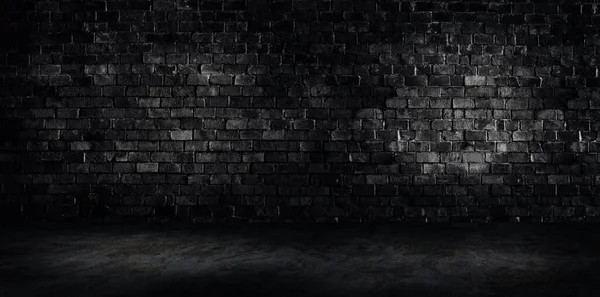 Empty Space Studio Dark Room Black Brick Wall Grunge Texture — Stock Photo, Image