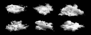 Siyah arkaplanda izole edilmiş beyaz bulutlar kümesi.