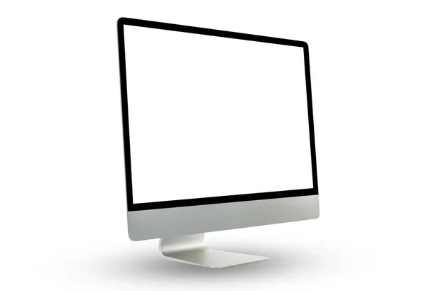 Exibição Computador Desktop Com Tela Branca Branco Isolada Fundo Branco — Fotografia de Stock