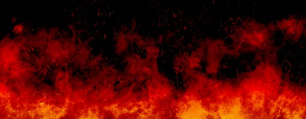 Portakal Ateşinin Soyut Görüntüsü Parıltılı Alevler Siyah Arkaplanda Duman — Stok fotoğraf