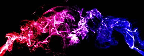 Abstract image of Colorful smoke or fog with red and blue lighting effect in dark background.