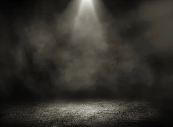 空のスペーススタジオ黒の背景にスポット照明や霧とコンクリート床グランジテクスチャの背景の暗い部屋 — ストック写真