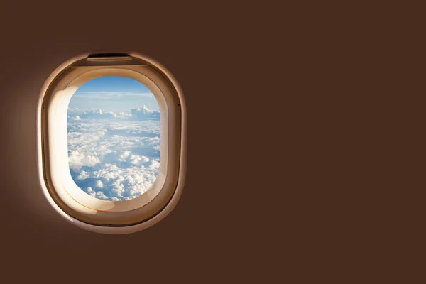 Vue Fenêtre Avion Nuages Blancs Ciel Bleu — Photo