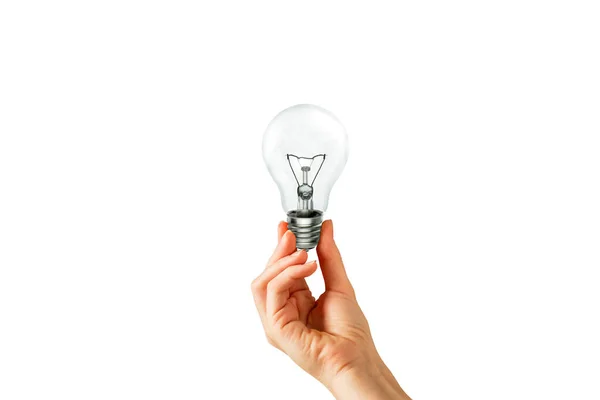 Hand Holding Light Bulb Isolated White Background Clipping Path — Stock Photo, Image