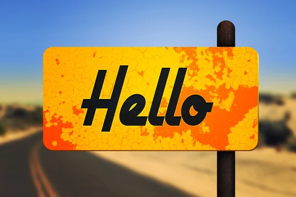 Hello Yellow Rusty Sign Plate — 스톡 사진