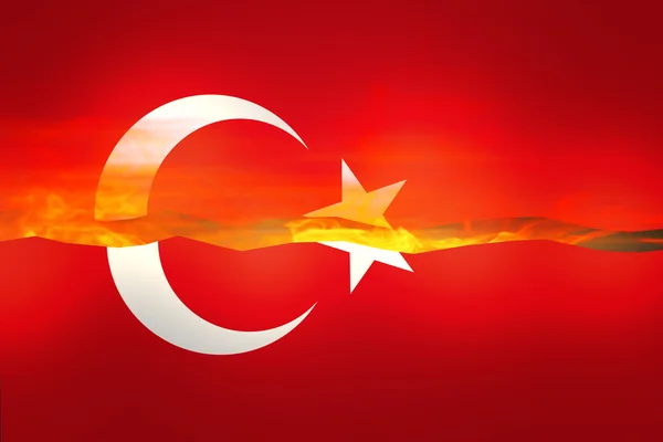 Bandeira Turca Fundo Fogo — Fotografia de Stock