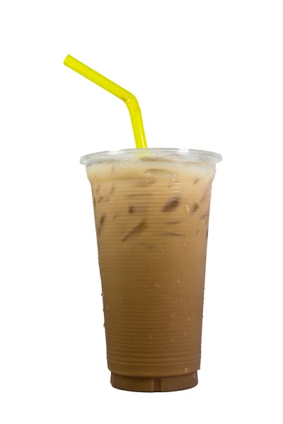 Iced coffee in plastic cup isolated — Stock Photo, Image