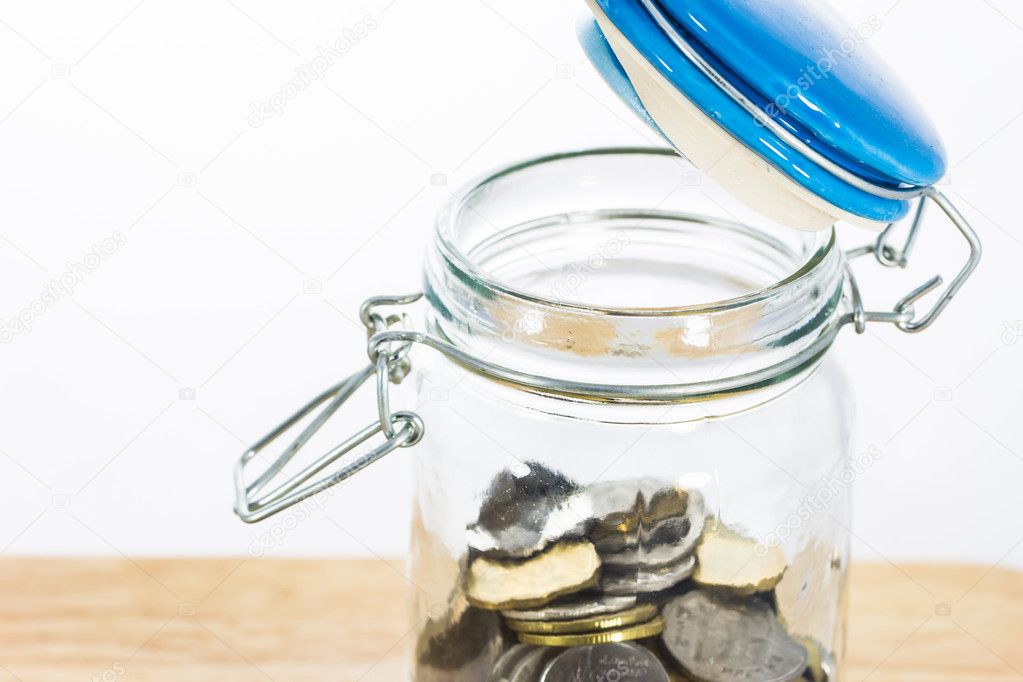 close up glass jars ,coin